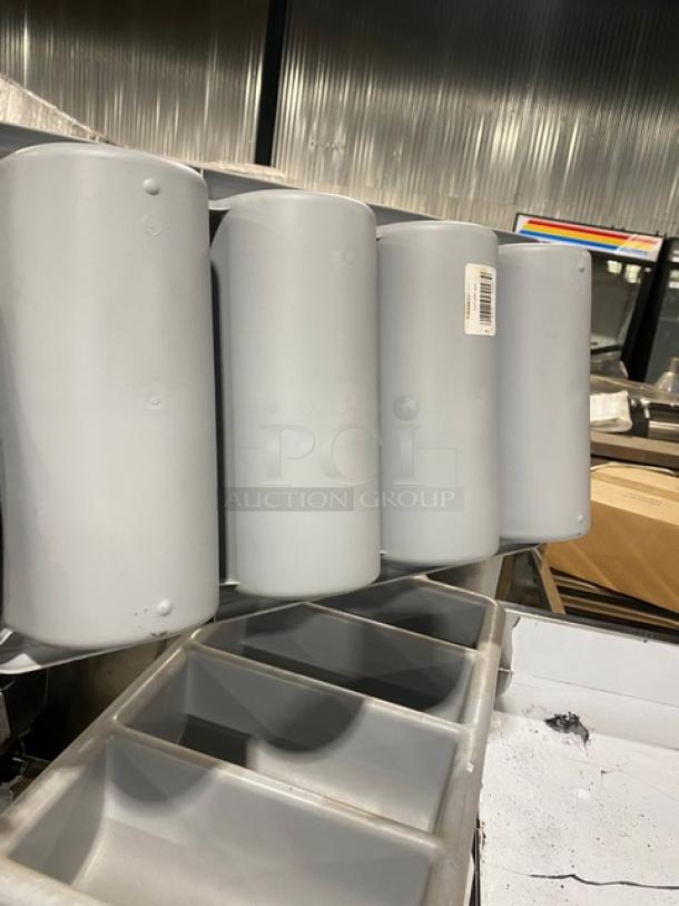 Rubbermaid Commercial gray cutlery organizing bin, model FG336200GRAY, new condition, with 4 compartments.