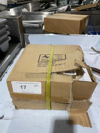 New Adcraft MELBL10T tan melamine 10 oz. rimmed soup bowls, heavy-duty, 12 per case, in original packaging.