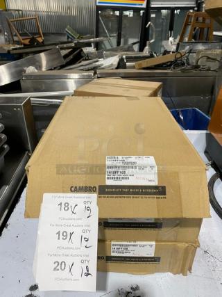 NEW Cambro 1418FF168 blue 14"x18" rectangular fast food serving tray in box. Includes 12 trays per bid.