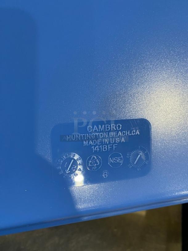 Cambro blue 14"x18" rectangular serving tray, model 1418FF168, new condition, Made in USA, NSF certified.