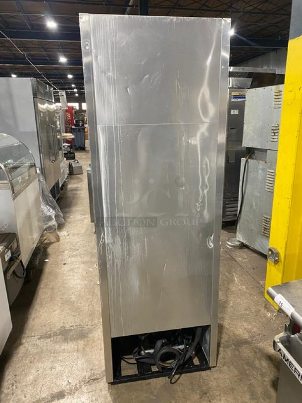 True T-23-1-G-1 stainless steel commercial refrigerator, combination glass/solid half-door, poly-coated rack, 115V, 1 phase.