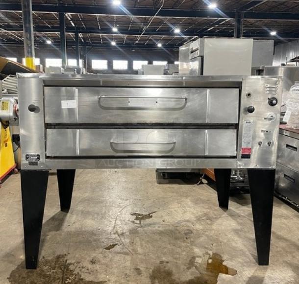 Bari M648M stainless steel gas pizza deck oven, single stacked with stones, model M.648-M SN: 2621, on legs.