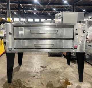 Bari M648M stainless steel gas pizza deck oven, single stacked with stones, model M.648-M SN: 2621, on legs.