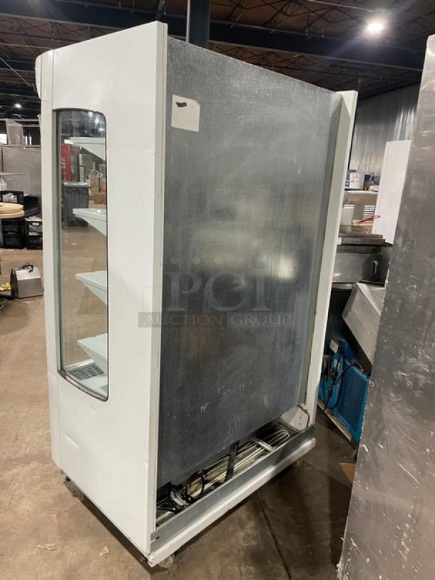 Beverage-Air MB13US refrigerated display case, multi-tier, adjustable shelving, white, 115V, 1 Phase, used condition.