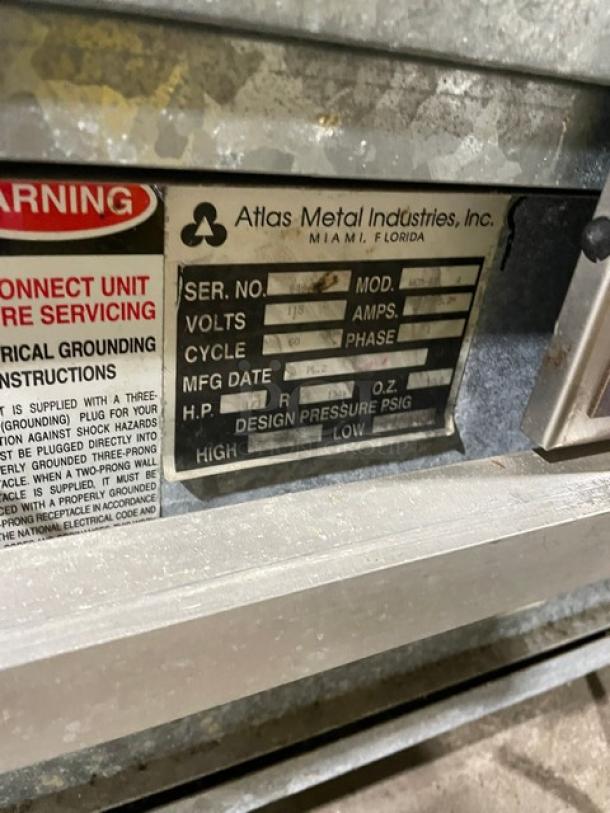 Atlas Metal Commercial Stainless Steel Buffet, Model WCMBT4, 4-Well Cold Food Bar with sneeze guard, tray slide, and storage.