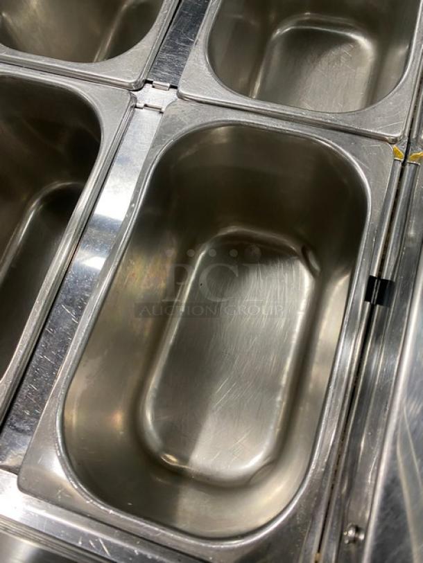 Gencarelli's Style commercial stainless steel 10-pan gelato case with sliding door access, on casters, pristine condition.