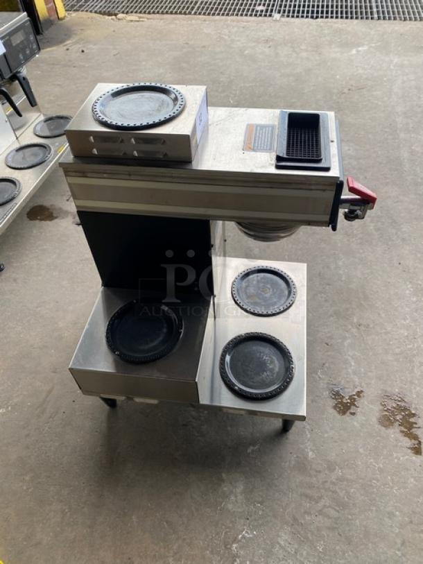 Bunn CWTF35 Commercial Coffee Brewer with 4 warmer plates, hot water dispenser, and brew basket. Stainless steel, 120/240V.