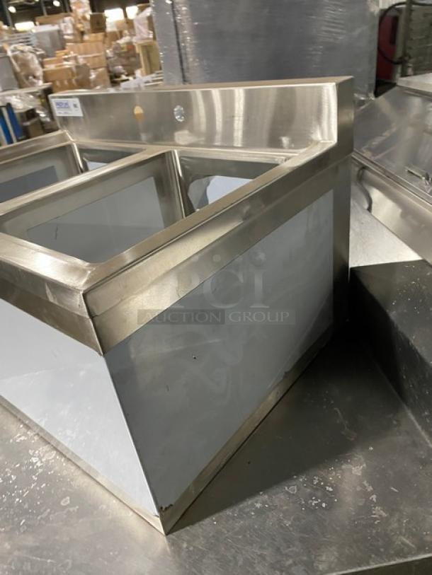 Prepline BAR2C commercial underbar sink, stainless steel, 2 compartments, 3" backsplash, scratch-and-dent condition.