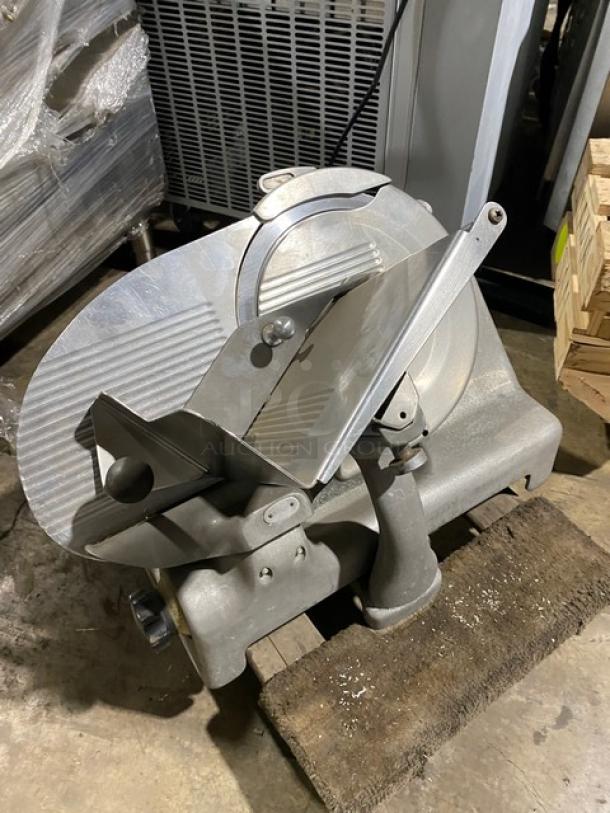 Berkel Commercial Electric Countertop Meat Slicer, heavy-duty, metal construction, used condition.