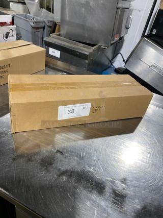 Adcraft Commercial Condiment Holder SSCH-6 in box, new condition, with clear acrylic lid and white polyethylene inserts.