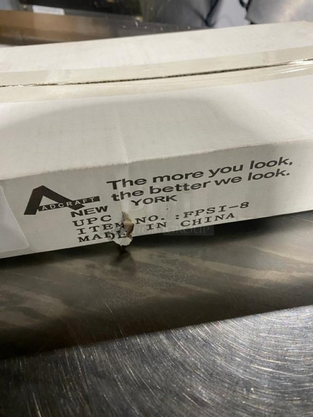 Brand new Adcraft Titan Series 8" stainless steel induction-ready fry pan, model FPSI-8, in original packaging.