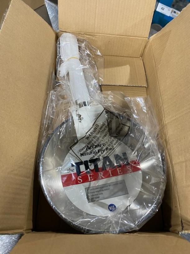 NEW Adcraft Titan Series 8" stainless steel induction-ready fry pan, model FPSI-8, in packaging.