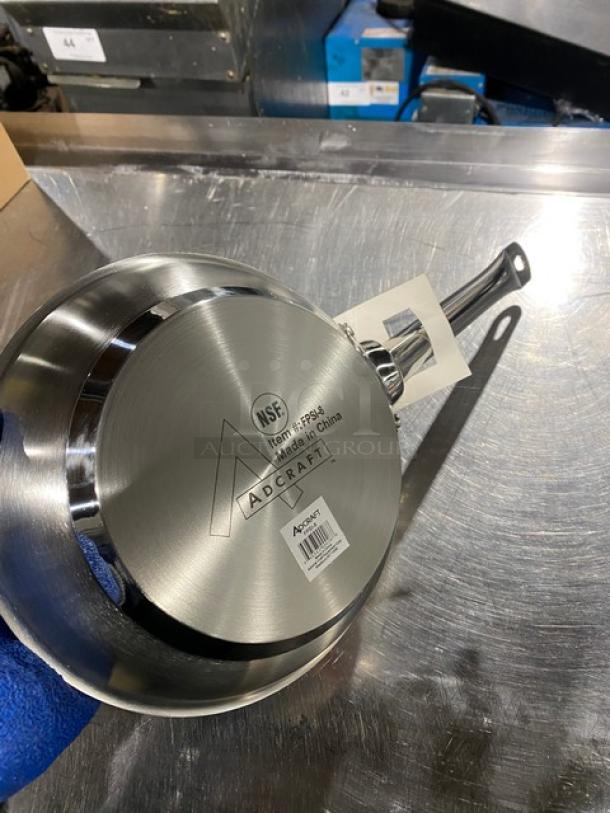 NEW Adcraft Titan Series 8" stainless steel fry pan, model FPSI-8. Induction-ready, NSF certified, new with labels.