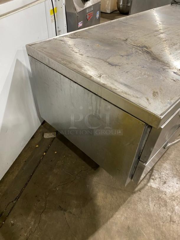 Beverage-Air stainless steel 4-drawer refrigerated chef base, model WTRCS84-1, on casters, visible wear, 115V 1 Phase.