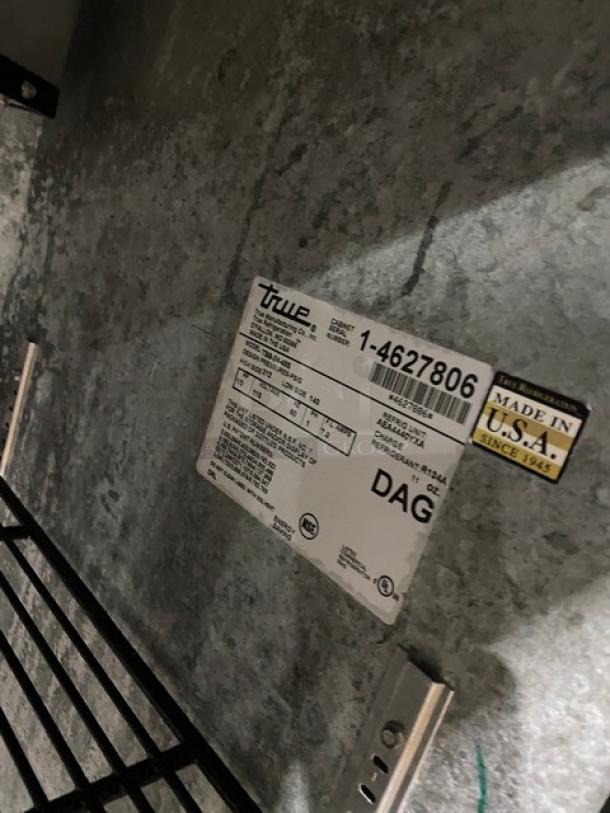 True Commercial Stainless Steel 2 Door Back Bar Cooler, Model TBB-24-48S, SN: 1-4627806, black coated wired rack, 115V, 1 Phase.