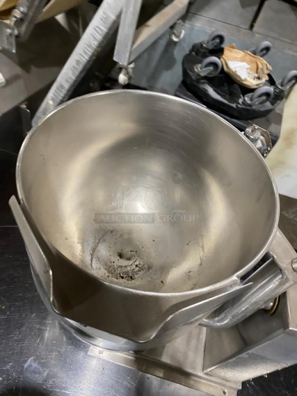 Groen stainless steel electric countertop tilting steam kettle, used condition, visible wear inside, for commercial use.