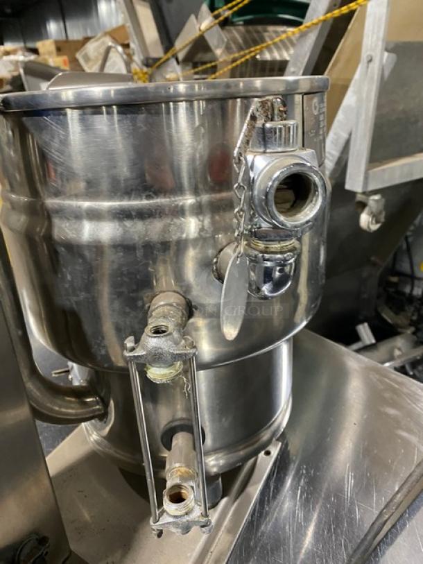 Groen stainless steel electric countertop tilting steam kettle, used condition, with visible faucet and controls.