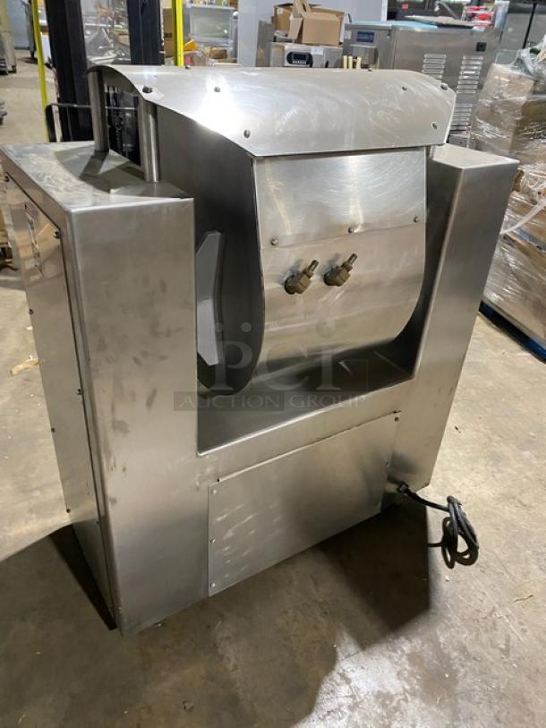 Attias Magna-Mixer 50H-4C1, 10 Gal. Stainless Steel Dough Mixer, electric-powered, 230V 3 Phase, on legs, SN: 40952.