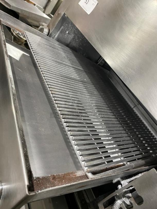 Southbend stainless steel gas infrared broiler, double deck, free-standing with casters, appears in good condition.