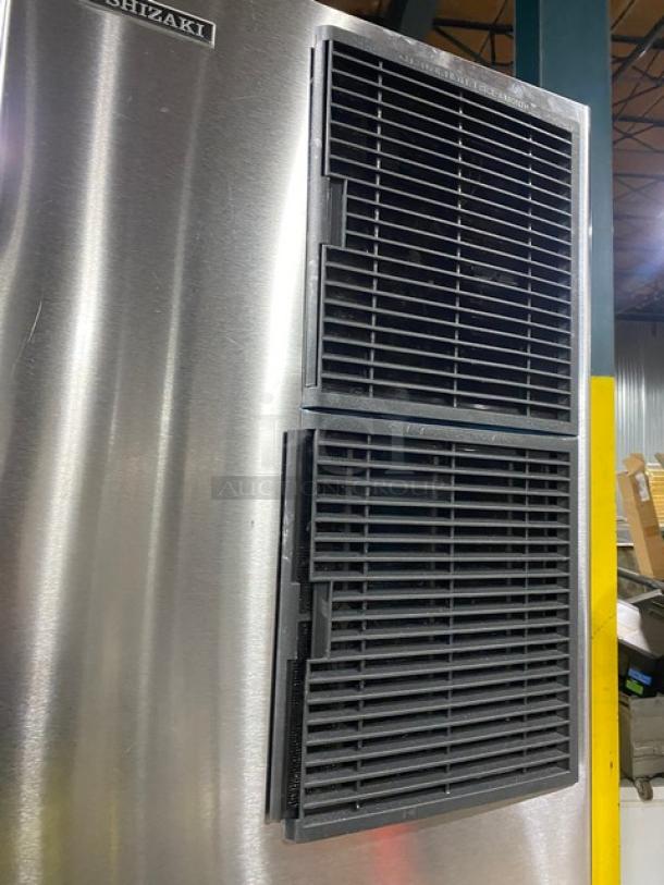 Hoshizaki KM-600MAH ice maker, stainless steel, air-cooled, Energy Star certified, commercial use, on legs.