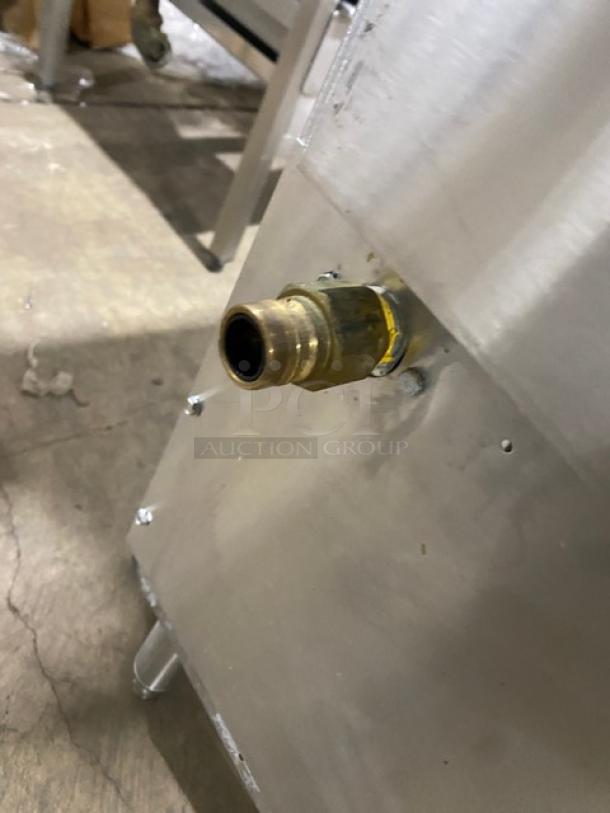 Keating Instant Recovery Series commercial stainless steel gas fryer fitting, showing gas connection detail on metal surface.