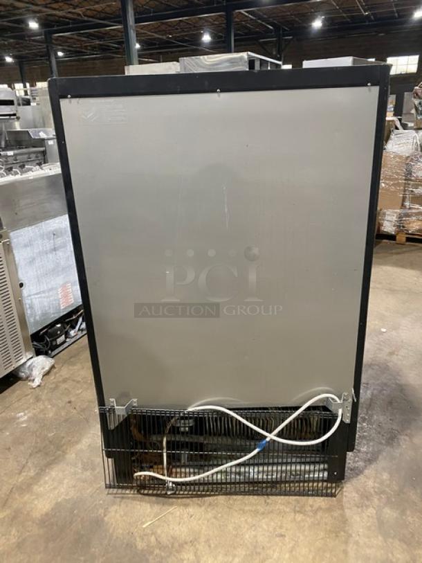 Turbo Air TOM40MB black refrigerated display case, multi-tier, open grab-n-go, commercial use, rear view.