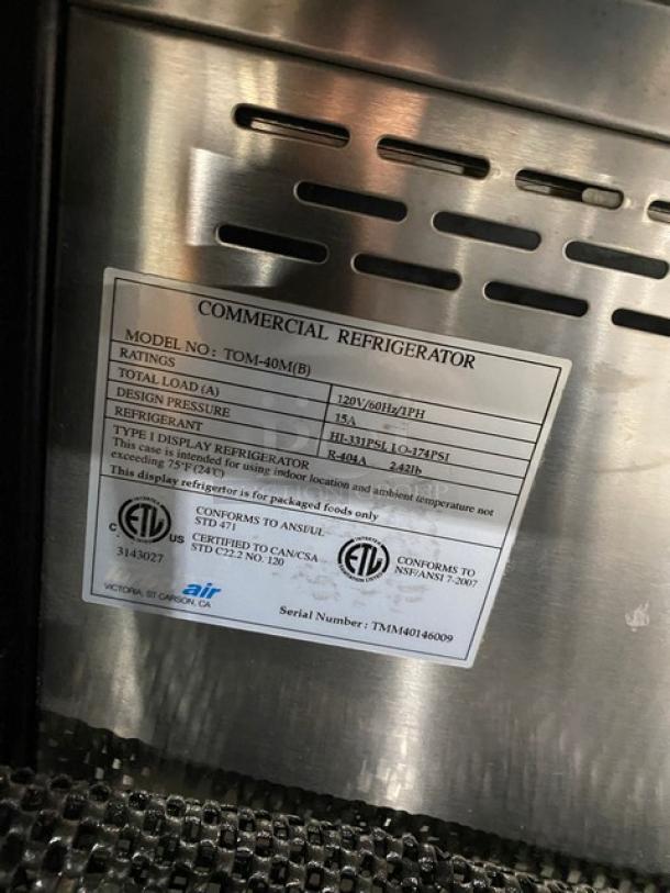 Turbo Air TOM40MB Commercial Black Multi-Tier Refrigerated Display Case, Model TOM-40M(B), SN: TMM40146009, 120V 1 Phase.