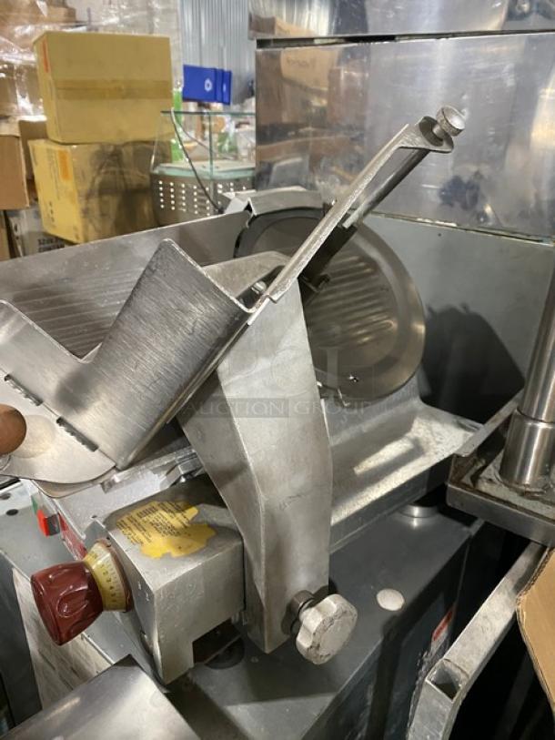 Fleetwood Commercial Stainless Steel Deli Meat Slicer, Model 412/B, serial 412c9427529, 115V 1 Phase, used condition.