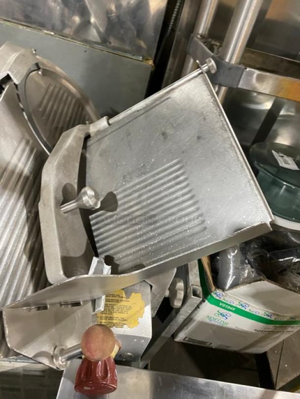 Fleetwood Commercial Stainless Steel Deli Meat Slicer, Model 412/B, 115V, 1 Phase, used condition with visible wear.