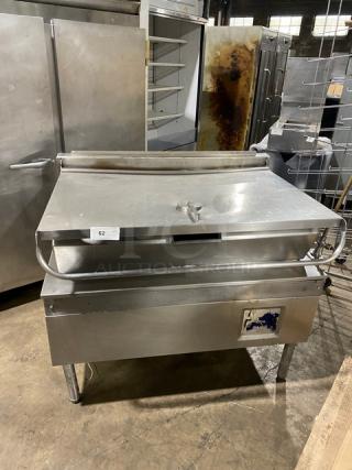 Cleveland Range stainless steel tilted braising pan on legs, commercial-grade, good condition, visible label number 62.