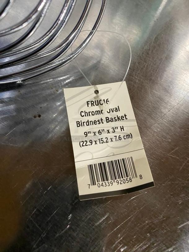 American Metalcraft FRUC16 chrome-plated 9"x6" oval birdnest basket with tag; new condition, commercial quality.