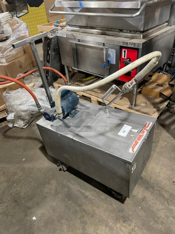 Darling Commercial Stainless Steel Electric Oil Filter/Caddy, Model 402, 175 Lb. Capacity, 120V, on casters, used condition.