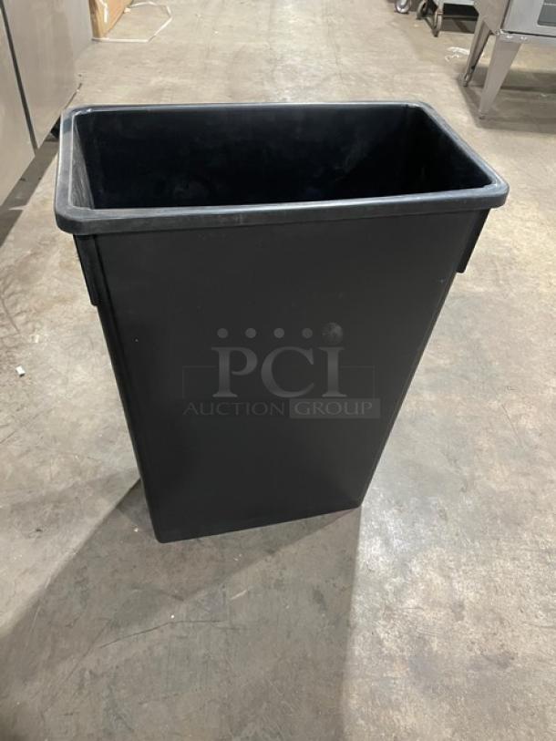New Winco PTC23K black 23-gallon slender rectangular trash can, commercial-grade, excellent condition.