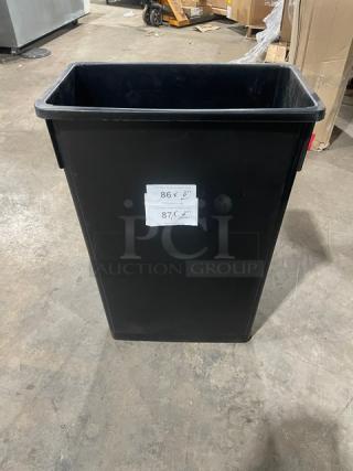 Winco PTC23K 23 Gal. black rectangular trash can, new condition, slender design, ideal for commercial use.