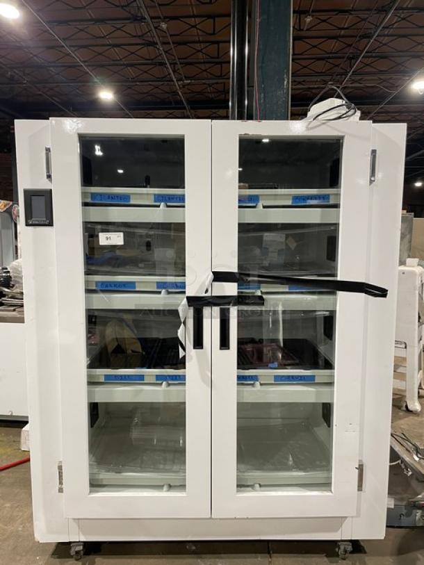 Urban Cultivator Commercial 001 indoor garden with white double glass doors, electric-powered, on casters.