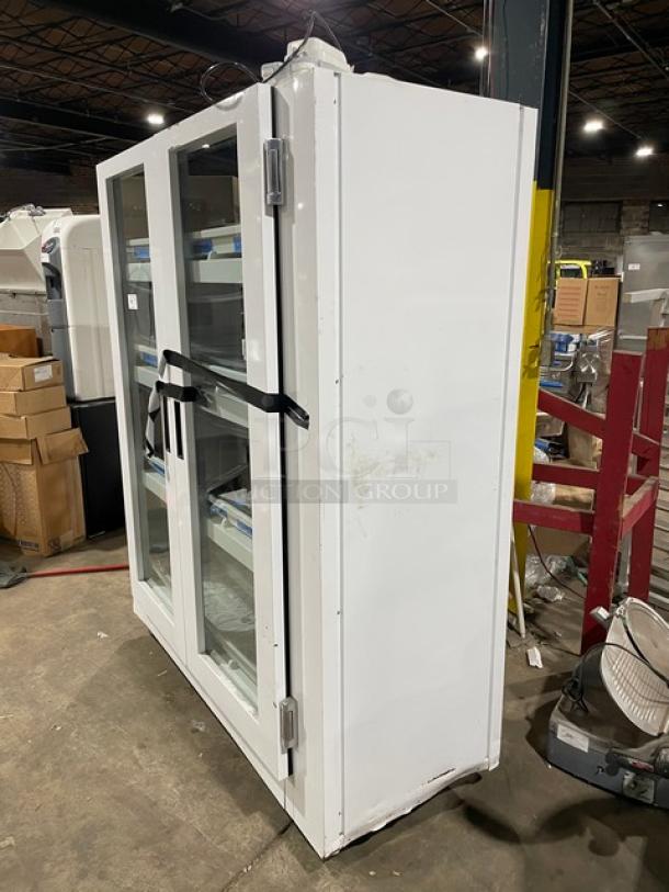 Urban Cultivator Commercial 001 indoor garden, white with double glass doors, on casters, 120V electric, used condition.