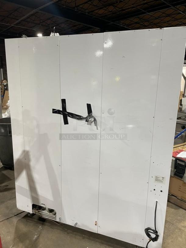 Urban Cultivator Commercial 001, white, double glass door indoor garden on casters, electric powered, 120V, taped repair.