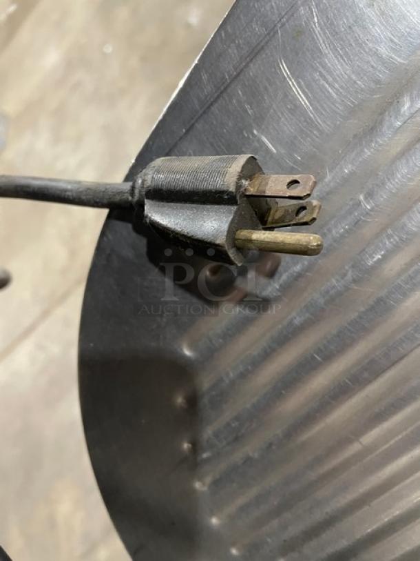 Hobart Model 2712 electric deli slicer plug detail, showing standard 3-prong 120V plug, suitable for countertop use.