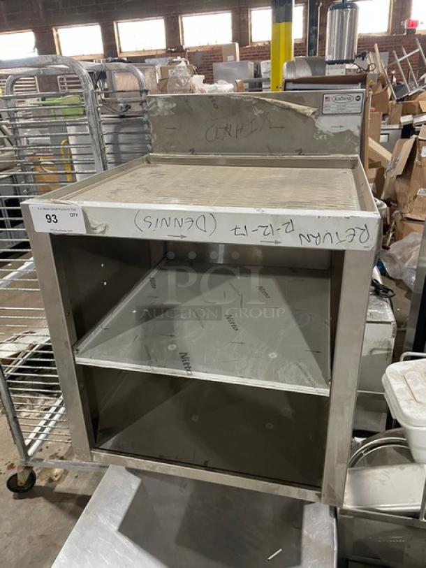 Krowne Royal 2100 Series stainless steel 2-tier underbar glass storage unit with drainboard, backsplash, scratches, SN 10030006017.