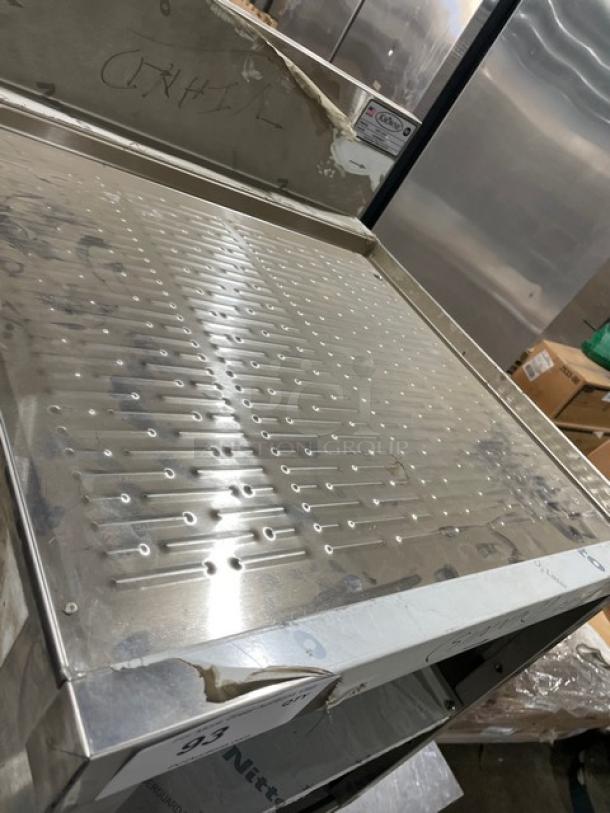 Krowne Royal 2100 Series stainless steel underbar glass storage unit with drainboard, 2-tier, model KR21-GSB3, serial 10030006017. Scratch-N-Dent condition.