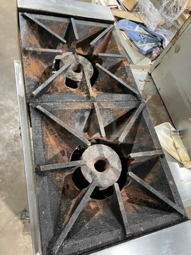 Southbend HDO-12 commercial stainless steel 2-burner hotplate, natural gas, on legs, model 24H11060, in used condition.