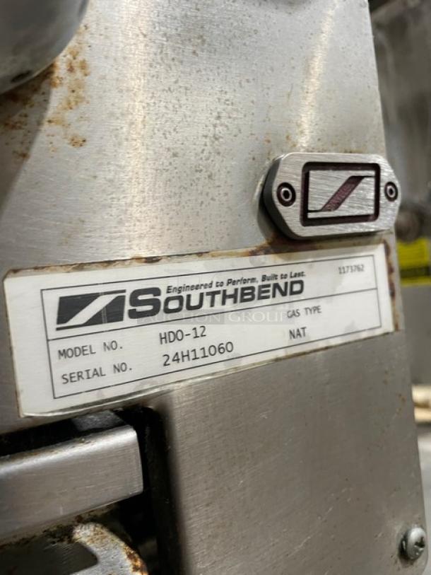 Southbend HDO-12 stainless steel natural gas 2-burner hotplate, model SN: 24H11060, with visible label and logo.