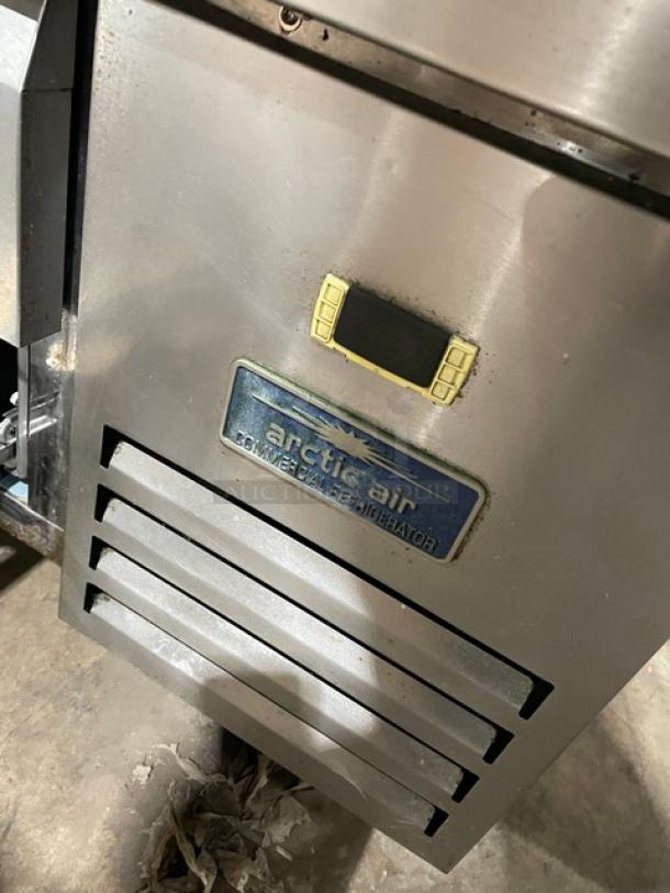 Arctic Air 62" Chef Base Refrigerator, Model ARCB60CZ, stainless steel, two drawers, on casters, commercial use.