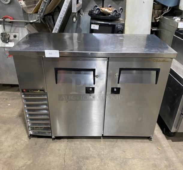 True Commercial Stainless Steel 2-Door Back Bar Cooler, Model TBB-24-48S, with black coated wired rack, 115V 1 Phase.