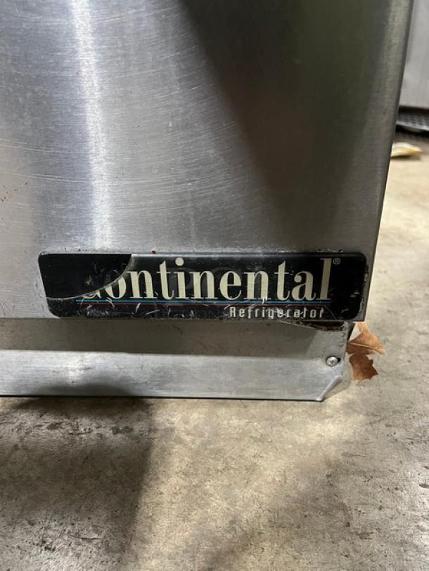 Continental SW48N8 48" refrigerated stainless steel prep table, two doors, bain marie style, visible label, electric.