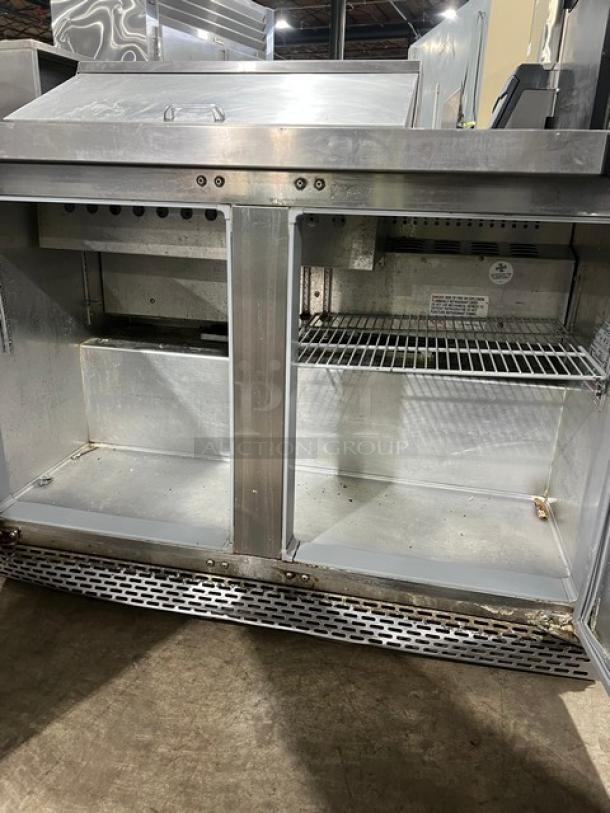 Continental stainless steel 2-door refrigerated bain marie style prep table, model SW48N8; includes poly-coated wire rack; 48".