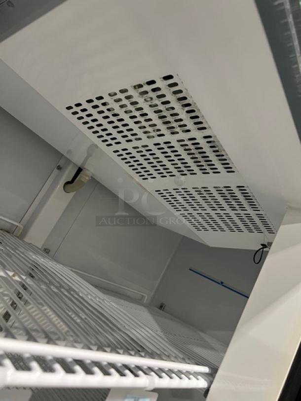 Maxx Cold MXM2-48F commercial reach-in freezer, double glass doors, poly-coated wire racks, model MXM248F, SN: 5070164.