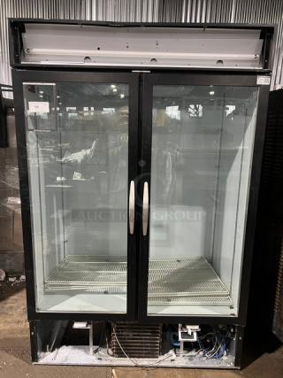 Beverage-Air MarketMax MMR491BLEDEL commercial refrigerator, double glass doors, black, with poly coated wired rack, 115V.