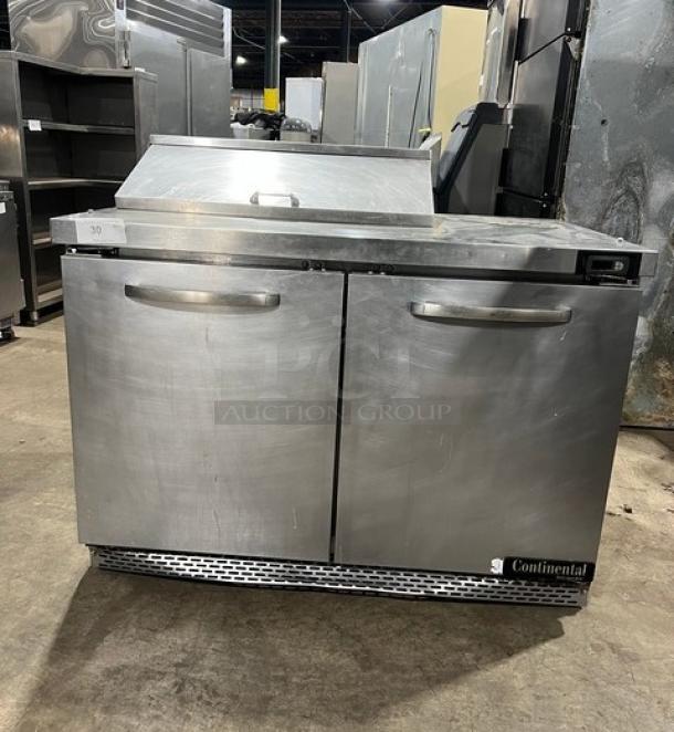 Continental SW48N8 stainless steel 2-door refrigerated salad/sandwich prep table, 48", poly-coated rack, 115V, used.