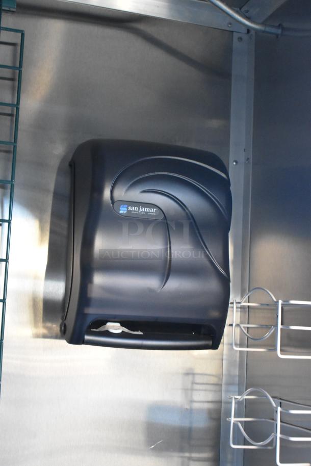 Alt text: San Jamar paper towel dispenser in new 2021 Cruising Kitchens 24' Burger King mobile kitchen, featuring commercial-grade equipment.